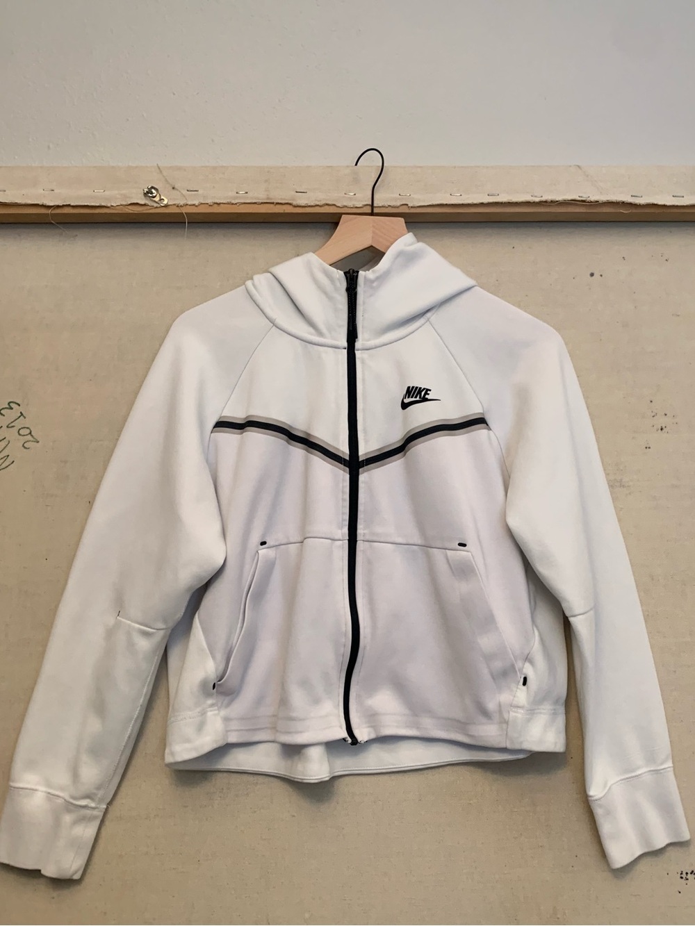 Women’s White Nike Tech Crop Zip-Up Hoodie with Black Trim, Size M